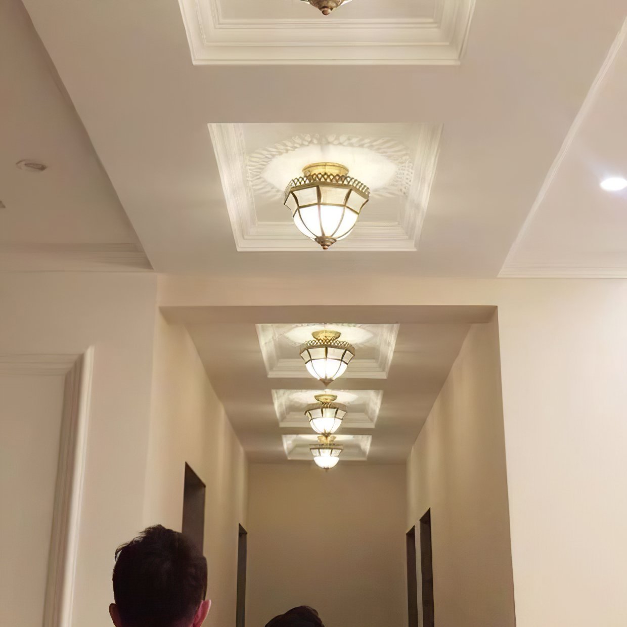 vintage-tiffany-style-brass-ceiling-light-white-glass-shade-semi-flush-mount-fixture