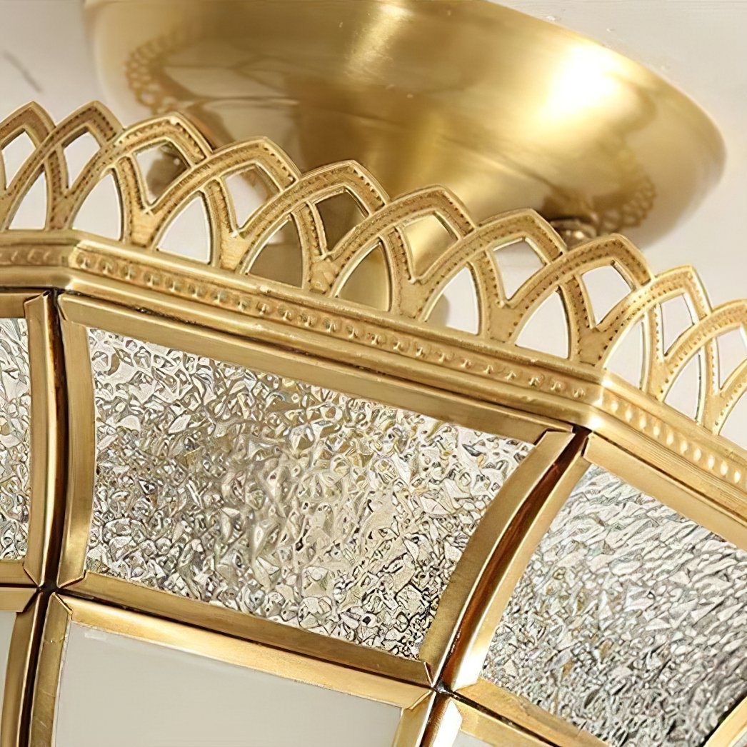 vintage-tiffany-style-brass-ceiling-light-white-glass-shade-semi-flush-mount-fixture