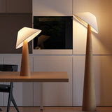 Modern Scandinavian Wooden Floor Lamp with Tilt Hat Fabric Shade Standing Light
