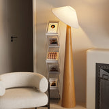 Modern Scandinavian Wooden Floor Lamp with Tilt Hat Fabric Shade Standing Light