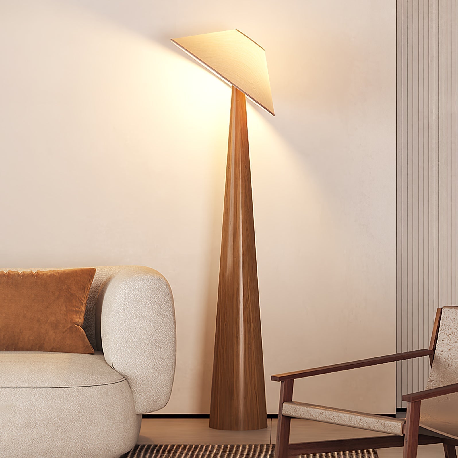 Modern Scandinavian Wooden Floor Lamp with Tilt Hat Fabric Shade Standing Light