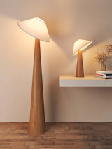 Modern Scandinavian Wooden Floor Lamp with Tilt Hat Fabric Shade Standing Light
