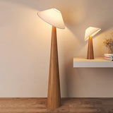 Modern Scandinavian Wooden Floor Lamp with Tilt Hat Fabric Shade Standing Light