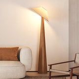 Modern Scandinavian Wooden Floor Lamp with Tilt Hat Fabric Shade Standing Light