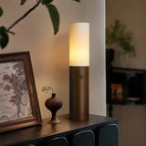 Minimalist Wood Column Standing Floor Lamp with Tall Fabric Shade and LED Light