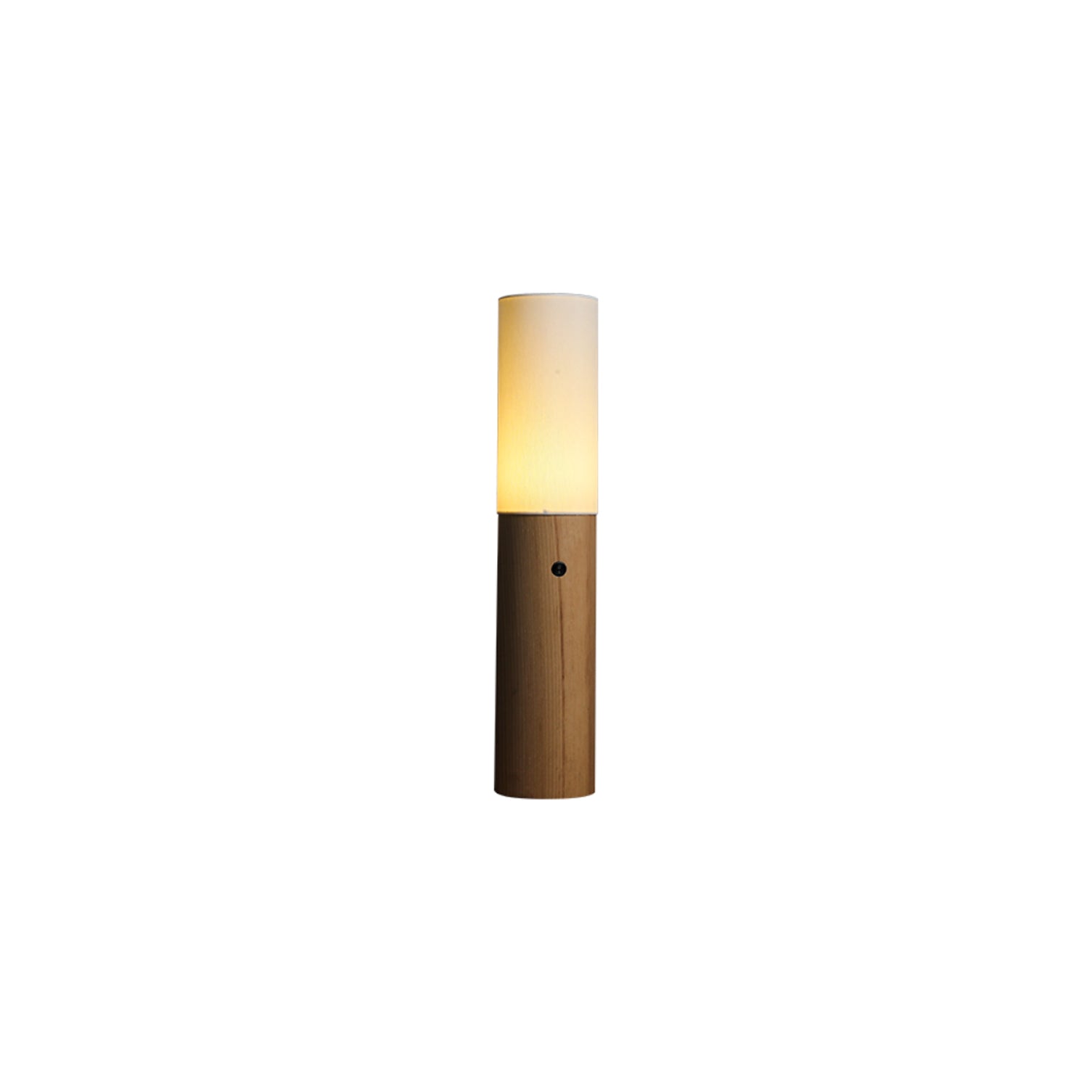 Minimalist Wood Column Standing Floor Lamp with Tall Fabric Shade and LED Light