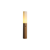 Minimalist Wood Column Standing Floor Lamp with Tall Fabric Shade and LED Light