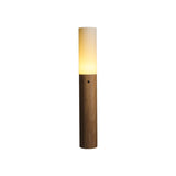 Minimalist Wood Column Standing Floor Lamp with Tall Fabric Shade and LED Light