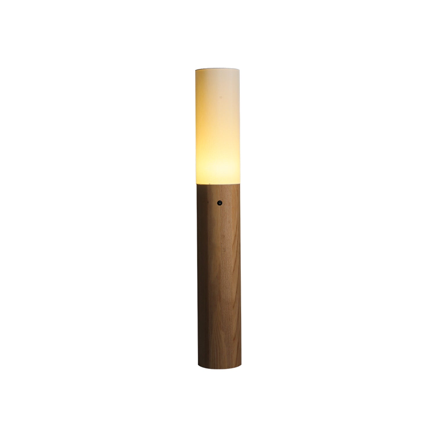 Minimalist Wood Column Standing Floor Lamp with Tall Fabric Shade and LED Light