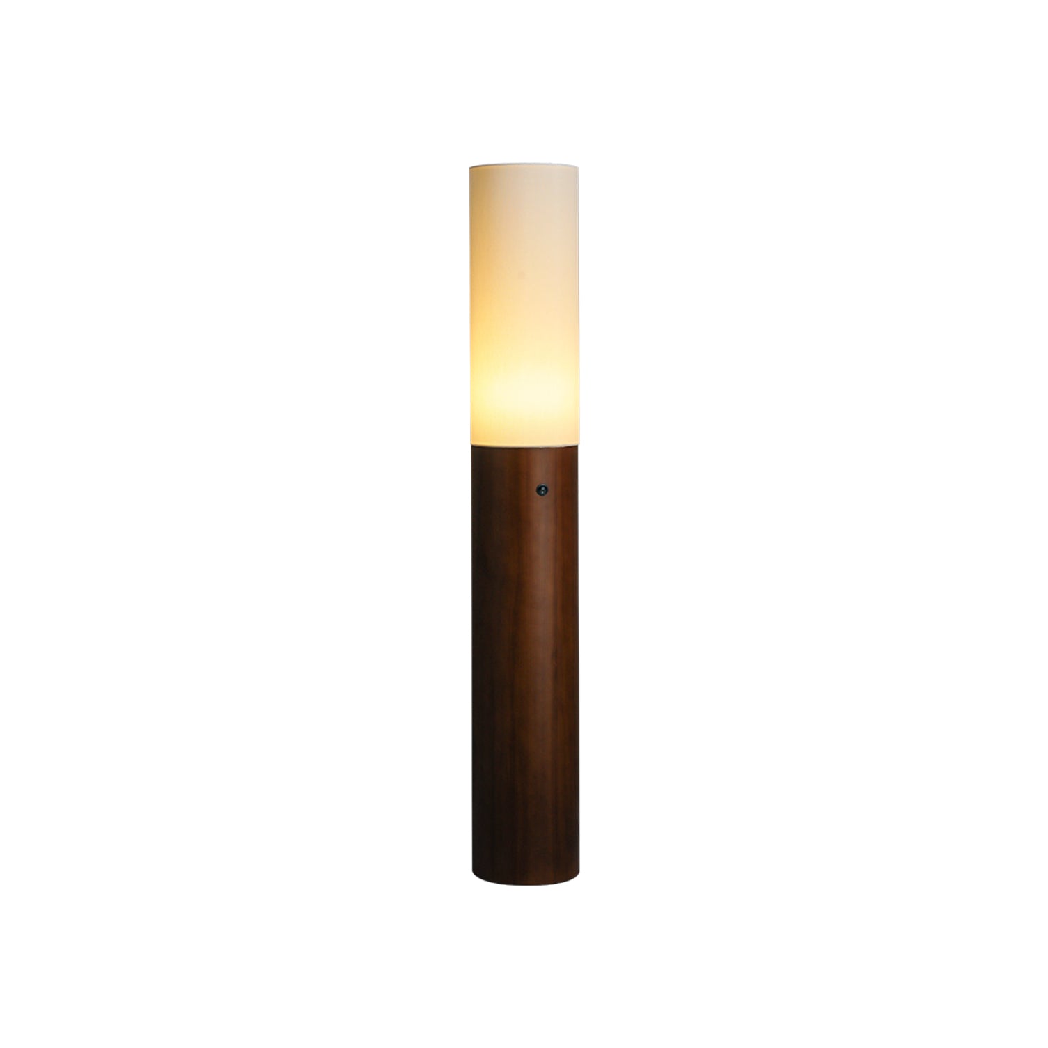 Minimalist Wood Column Standing Floor Lamp with Tall Fabric Shade and LED Light