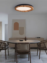 Timber Round Wood Ceiling Lamp Modern LED Flush Mount Light Fixture for Living Room and Bedroom