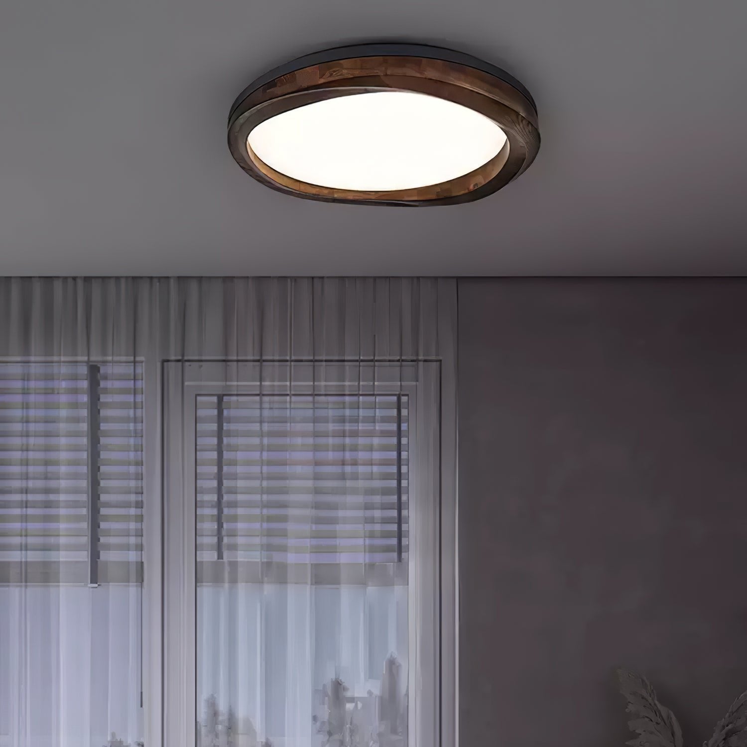 Timber Round Wood Ceiling Lamp Modern LED Flush Mount Light Fixture for Living Room and Bedroom