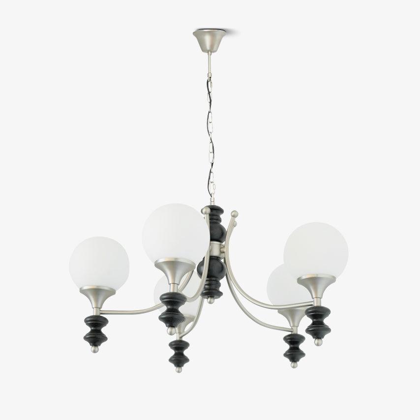 Tina Mid Century Modern Wood Crown Chandelier Glass Shade Pendant Lighting Fixture