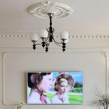 Tina Mid Century Modern Wood Crown Chandelier Glass Shade Pendant Lighting Fixture