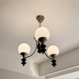Tina Mid Century Modern Wood Crown Chandelier Glass Shade Pendant Lighting Fixture