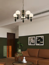Tina Mid Century Modern Wood Crown Chandelier Glass Shade Pendant Lighting Fixture