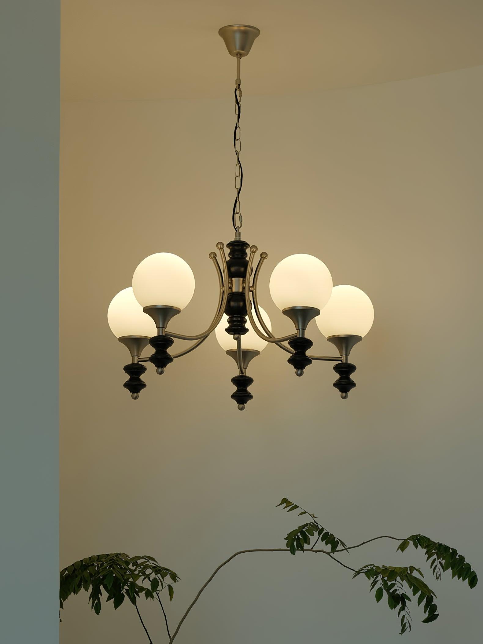 Tina Mid Century Modern Wood Crown Chandelier Glass Shade Pendant Lighting Fixture