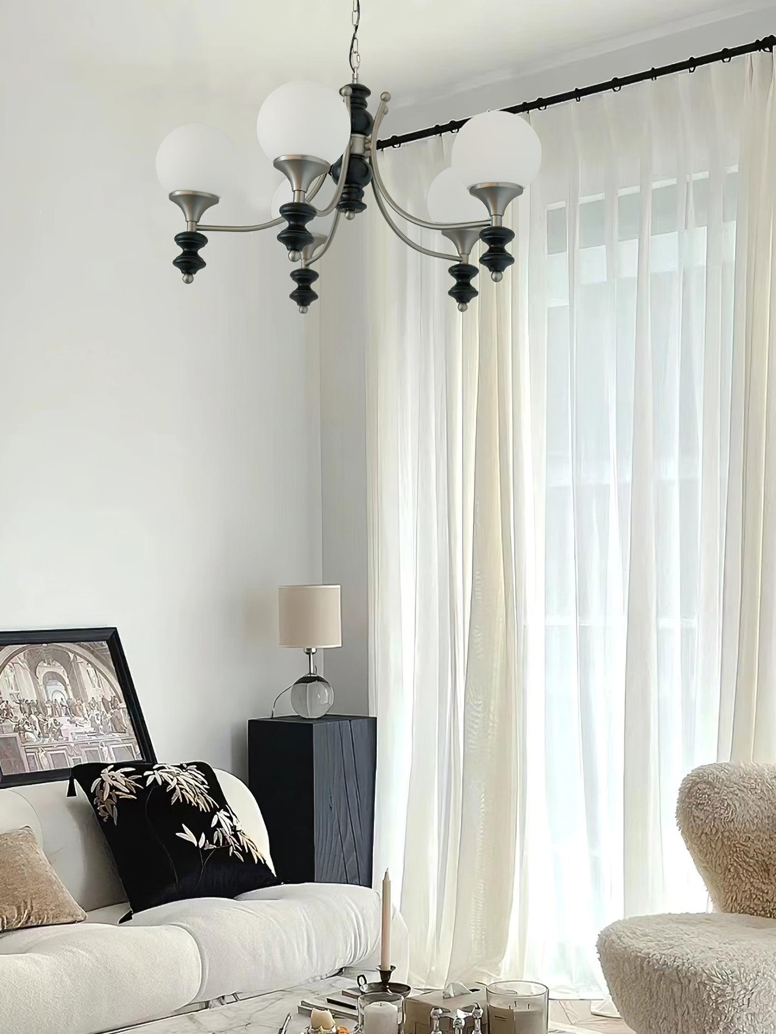 Tina Mid Century Modern Wood Crown Chandelier Glass Shade Pendant Lighting Fixture