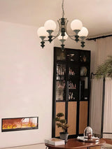 Tina Mid Century Modern Wood Crown Chandelier Glass Shade Pendant Lighting Fixture
