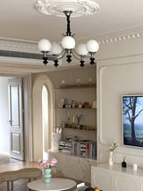 Tina Mid Century Modern Wood Crown Chandelier Glass Shade Pendant Lighting Fixture