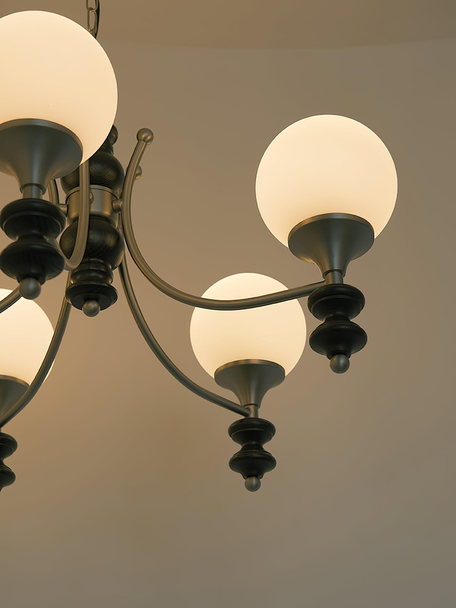 Tina Mid Century Modern Wood Crown Chandelier Glass Shade Pendant Lighting Fixture