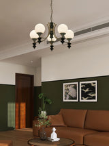 Tina Mid Century Modern Wood Crown Chandelier Glass Shade Pendant Lighting Fixture