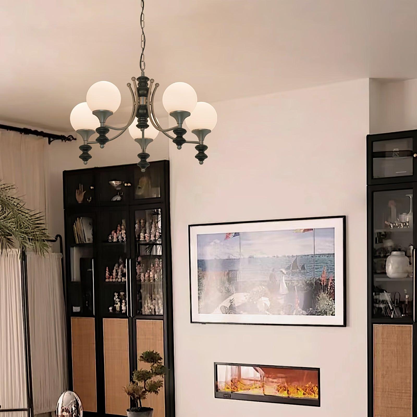 Tina Mid Century Modern Wood Crown Chandelier Glass Shade Pendant Lighting Fixture