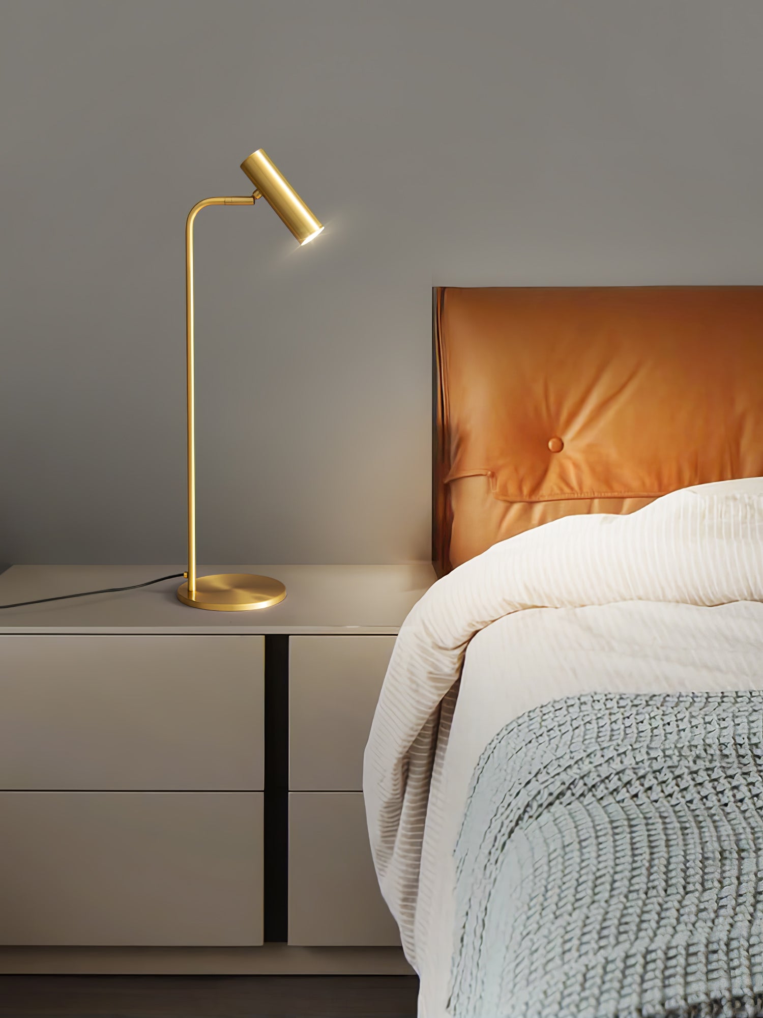 Modern Brass LED Table Lamp with Adjustable Head and Satin Finish Design