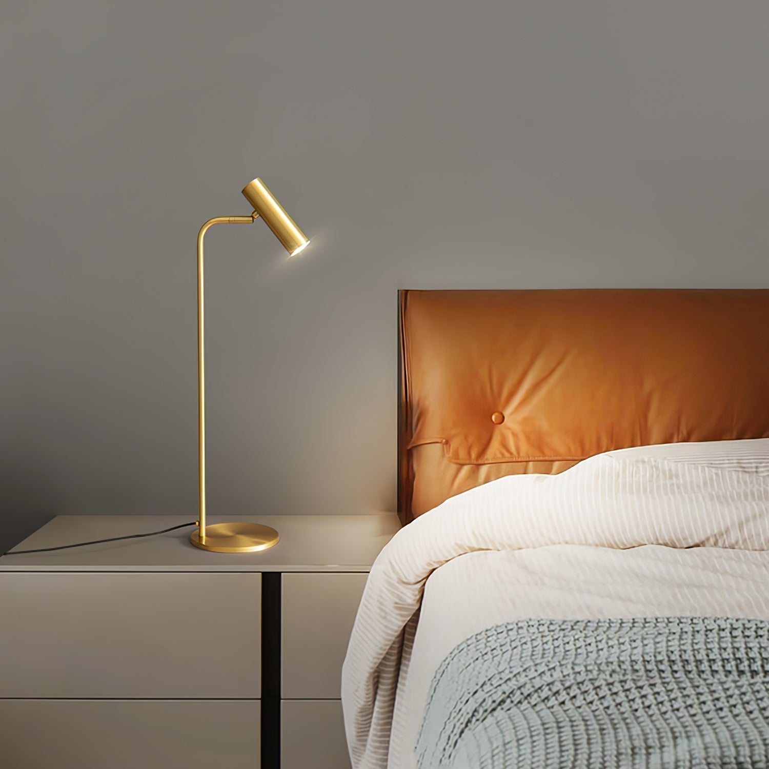 Modern Brass LED Table Lamp with Adjustable Head and Satin Finish Design