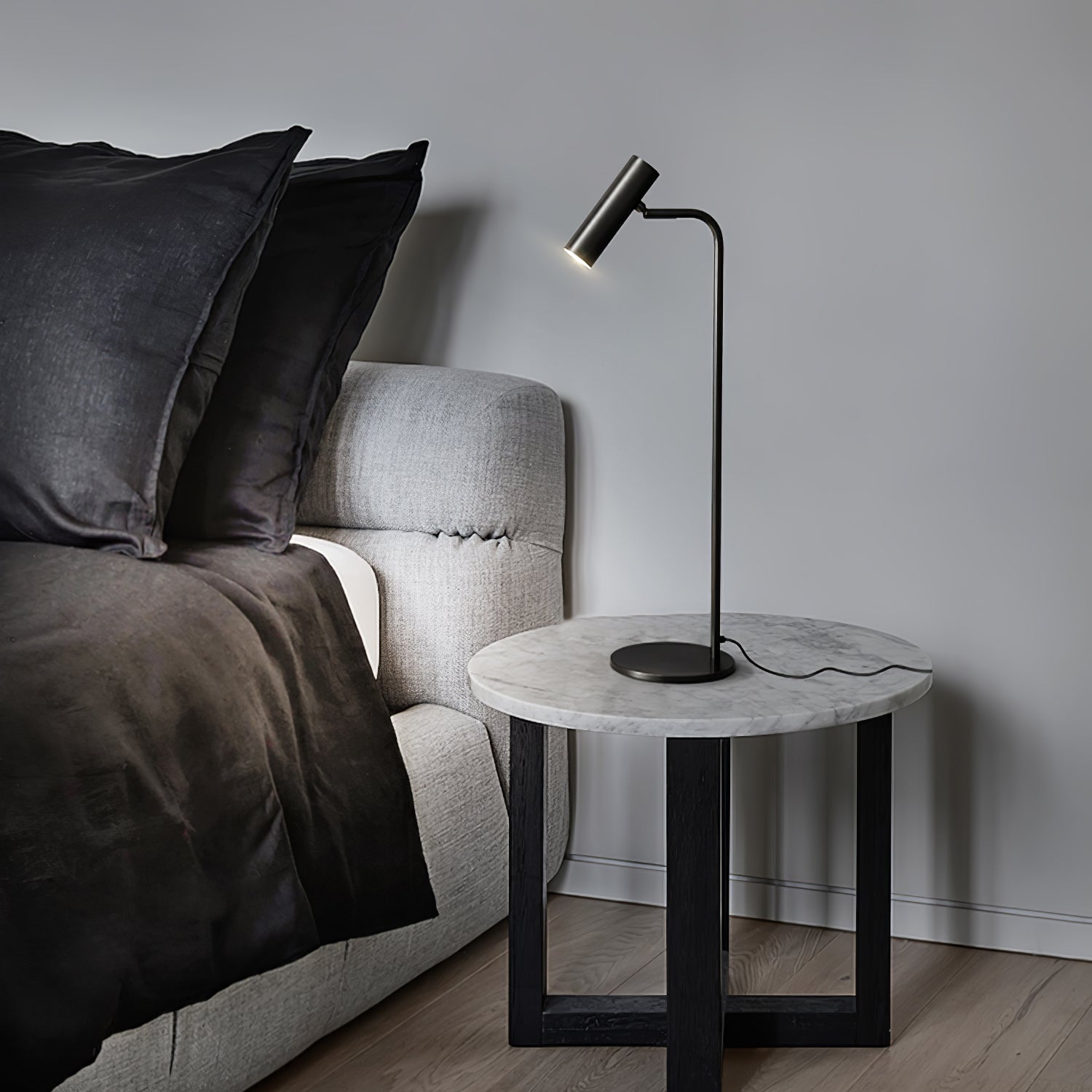 Modern Brass LED Table Lamp with Adjustable Head and Satin Finish Design