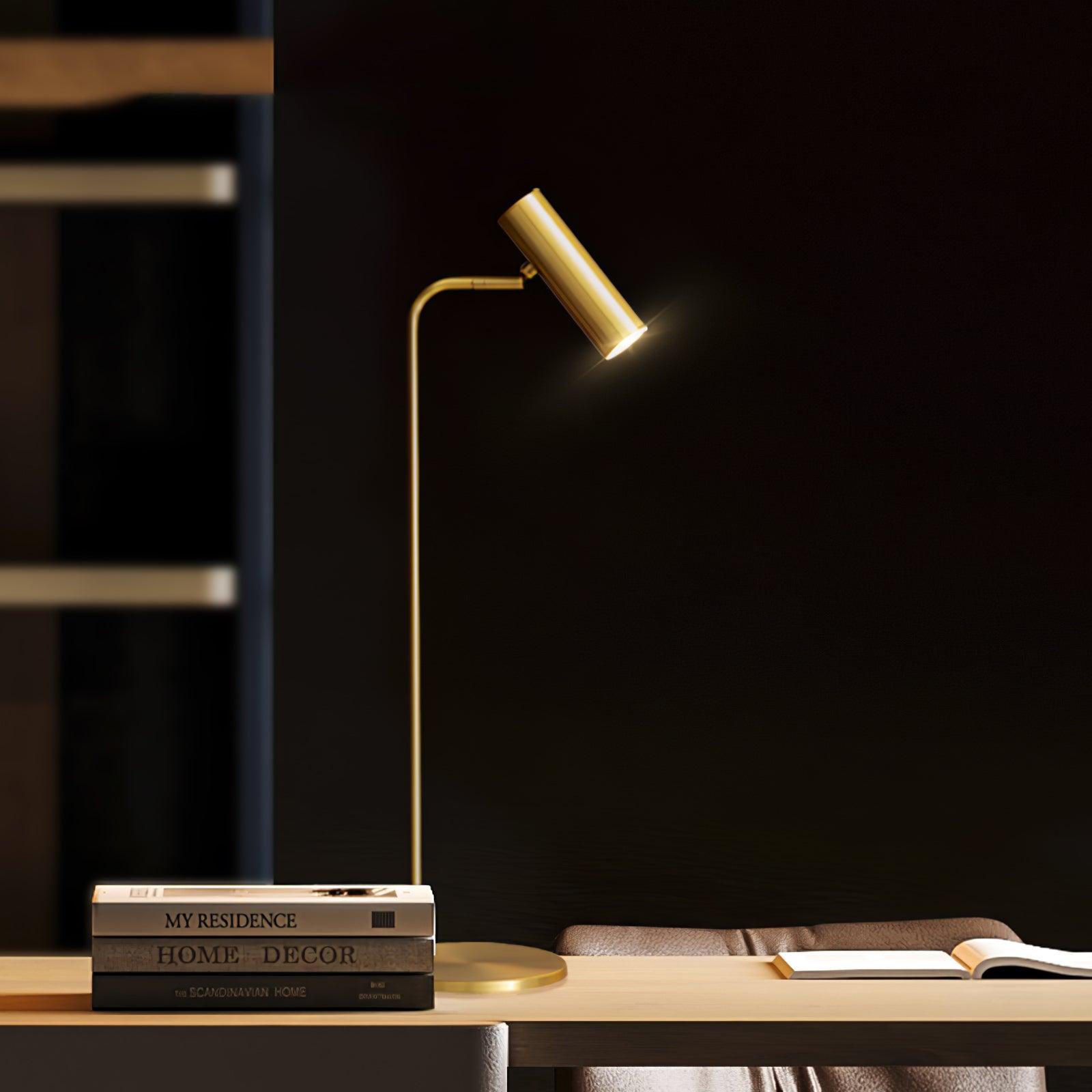Modern Brass LED Table Lamp with Adjustable Head and Satin Finish Design