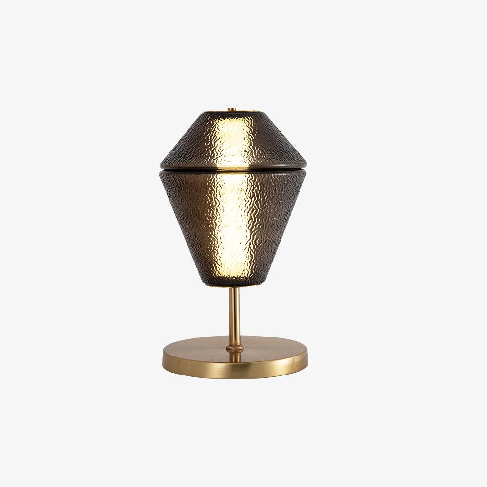 Modern Ribbed Totem Glass Table Lamp with Gold Base for Bedside or Living Room Integrated LED Light