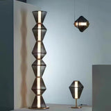 Modern Ribbed Totem Glass Table Lamp with Gold Base for Bedside or Living Room Integrated LED Light