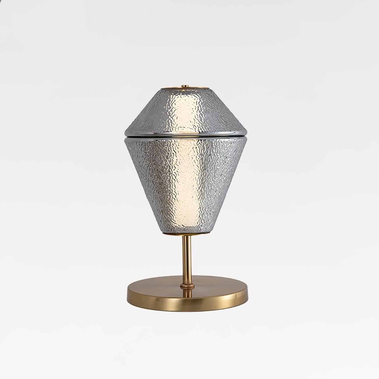 Modern Ribbed Totem Glass Table Lamp with Gold Base for Bedside or Living Room Integrated LED Light