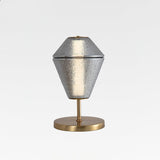 Modern Ribbed Totem Glass Table Lamp with Gold Base for Bedside or Living Room Integrated LED Light