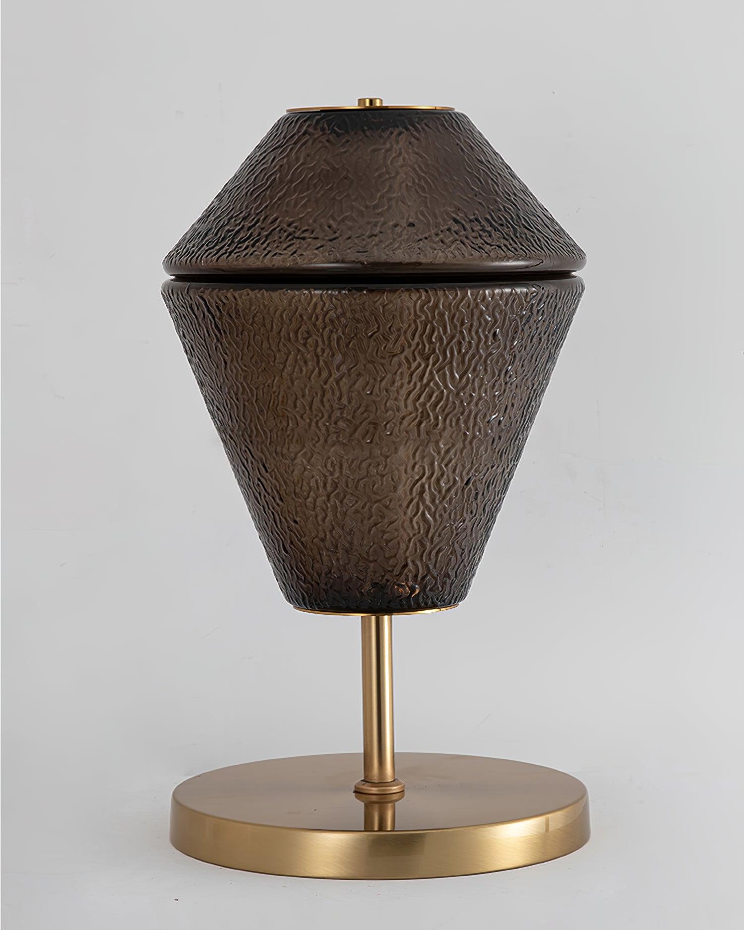 Modern Ribbed Totem Glass Table Lamp with Gold Base for Bedside or Living Room Integrated LED Light