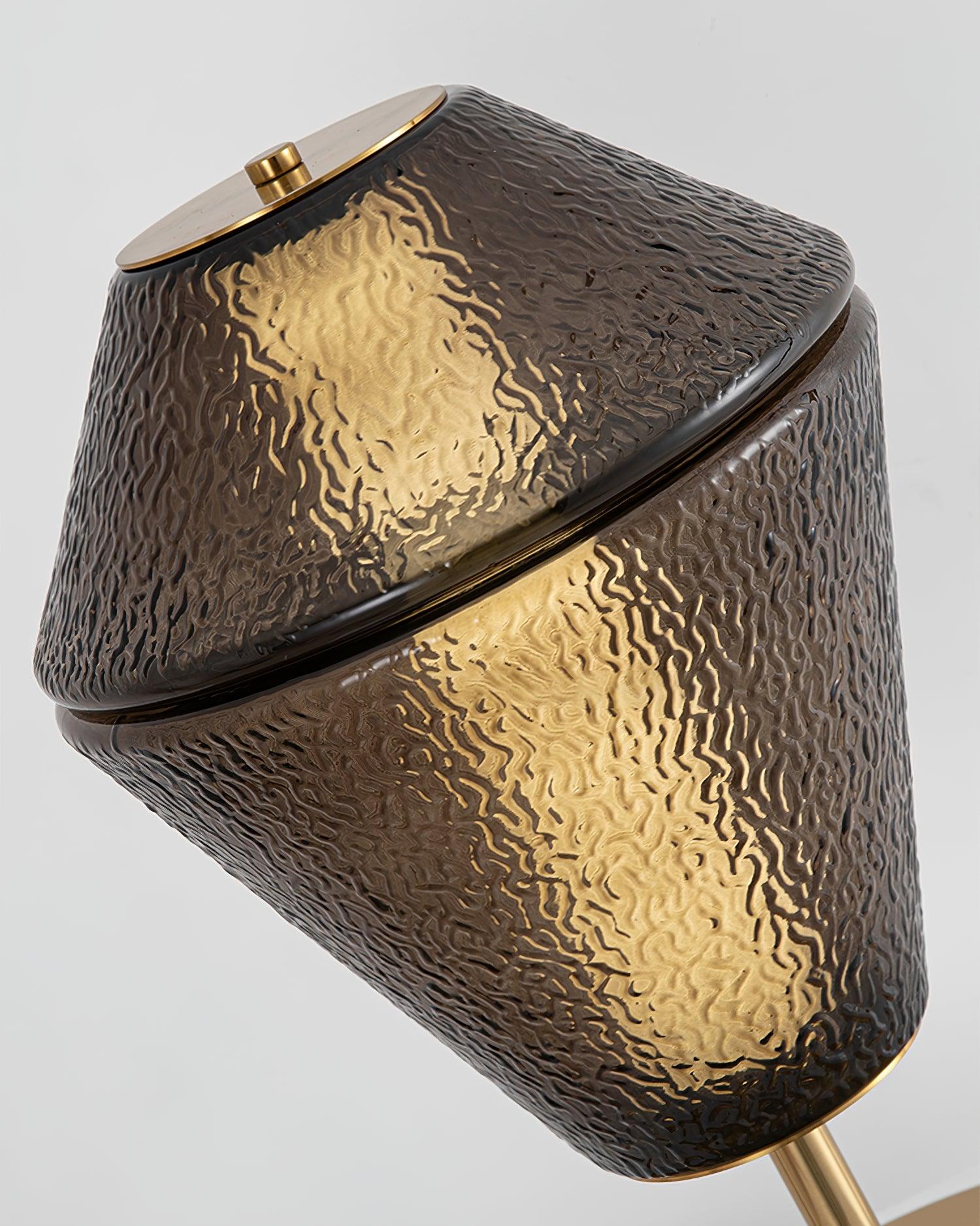 Modern Ribbed Totem Glass Table Lamp with Gold Base for Bedside or Living Room Integrated LED Light