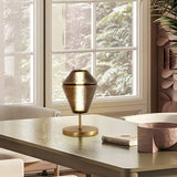 Modern Ribbed Totem Glass Table Lamp with Gold Base for Bedside or Living Room Integrated LED Light