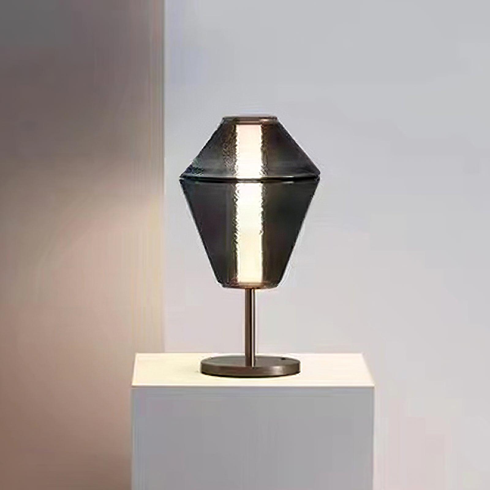 Modern Ribbed Totem Glass Table Lamp with Gold Base for Bedside or Living Room Integrated LED Light