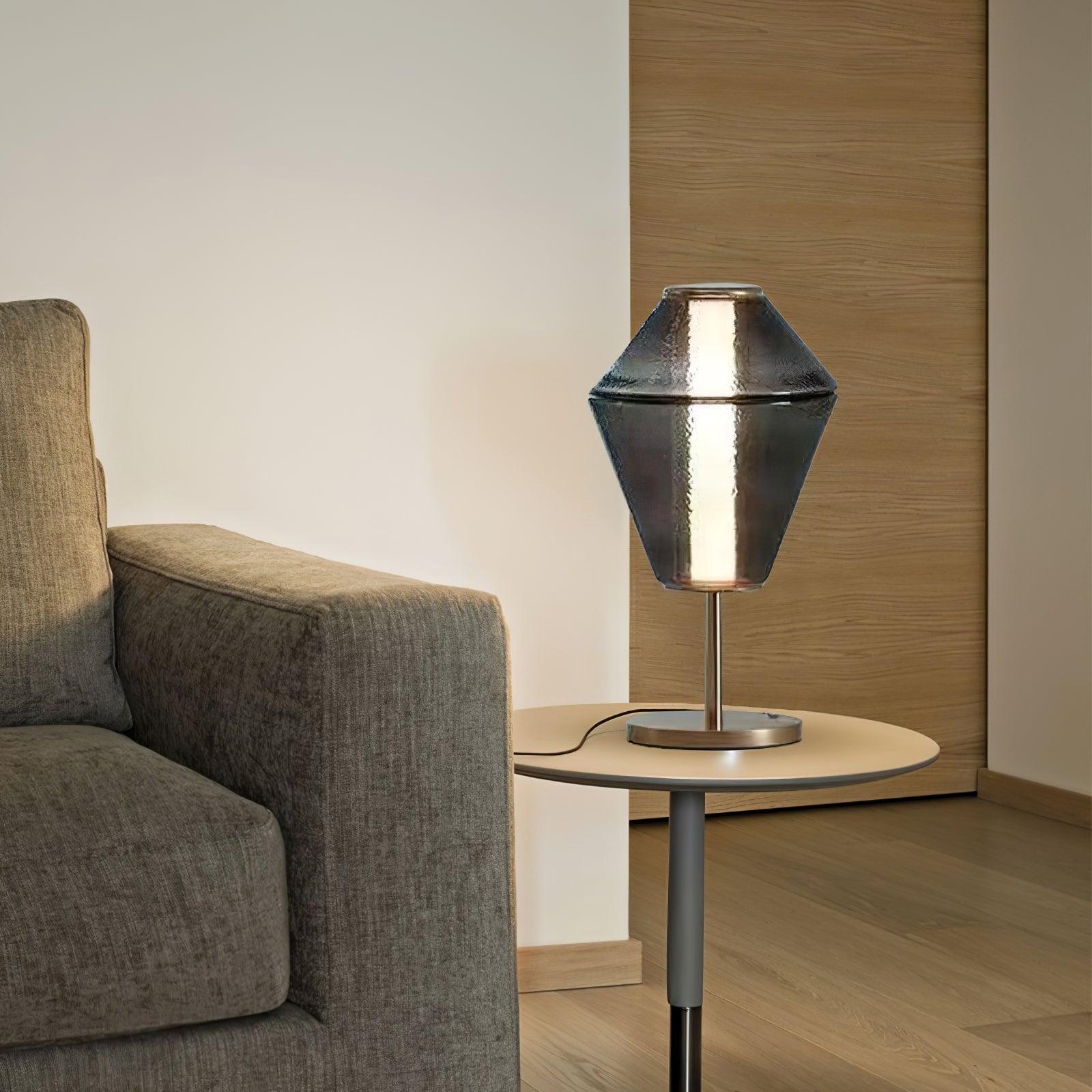 Modern Ribbed Totem Glass Table Lamp with Gold Base for Bedside or Living Room Integrated LED Light