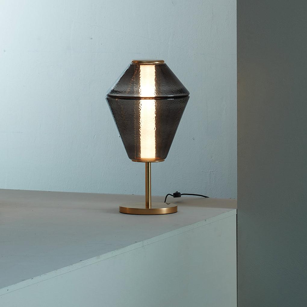 Modern Ribbed Totem Glass Table Lamp with Gold Base for Bedside or Living Room Integrated LED Light