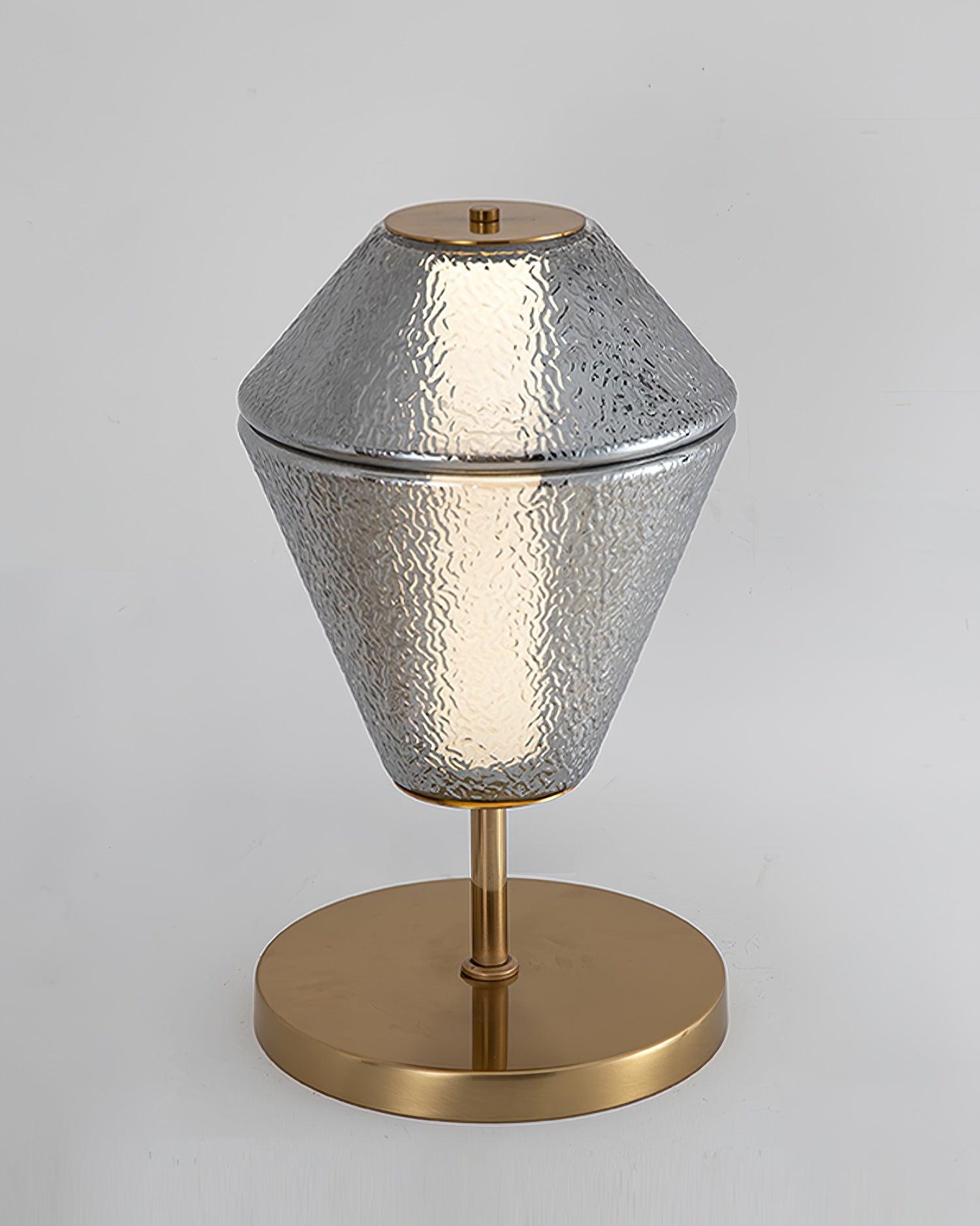Modern Ribbed Totem Glass Table Lamp with Gold Base for Bedside or Living Room Integrated LED Light