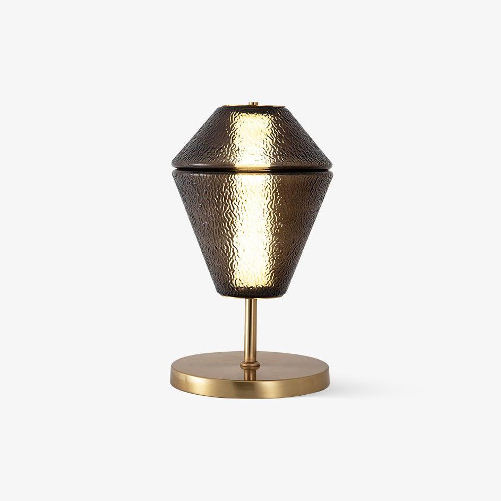 Modern Ribbed Totem Glass Table Lamp with Gold Base for Bedside or Living Room Integrated LED Light