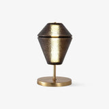 Modern Ribbed Totem Glass Table Lamp with Gold Base for Bedside or Living Room Integrated LED Light