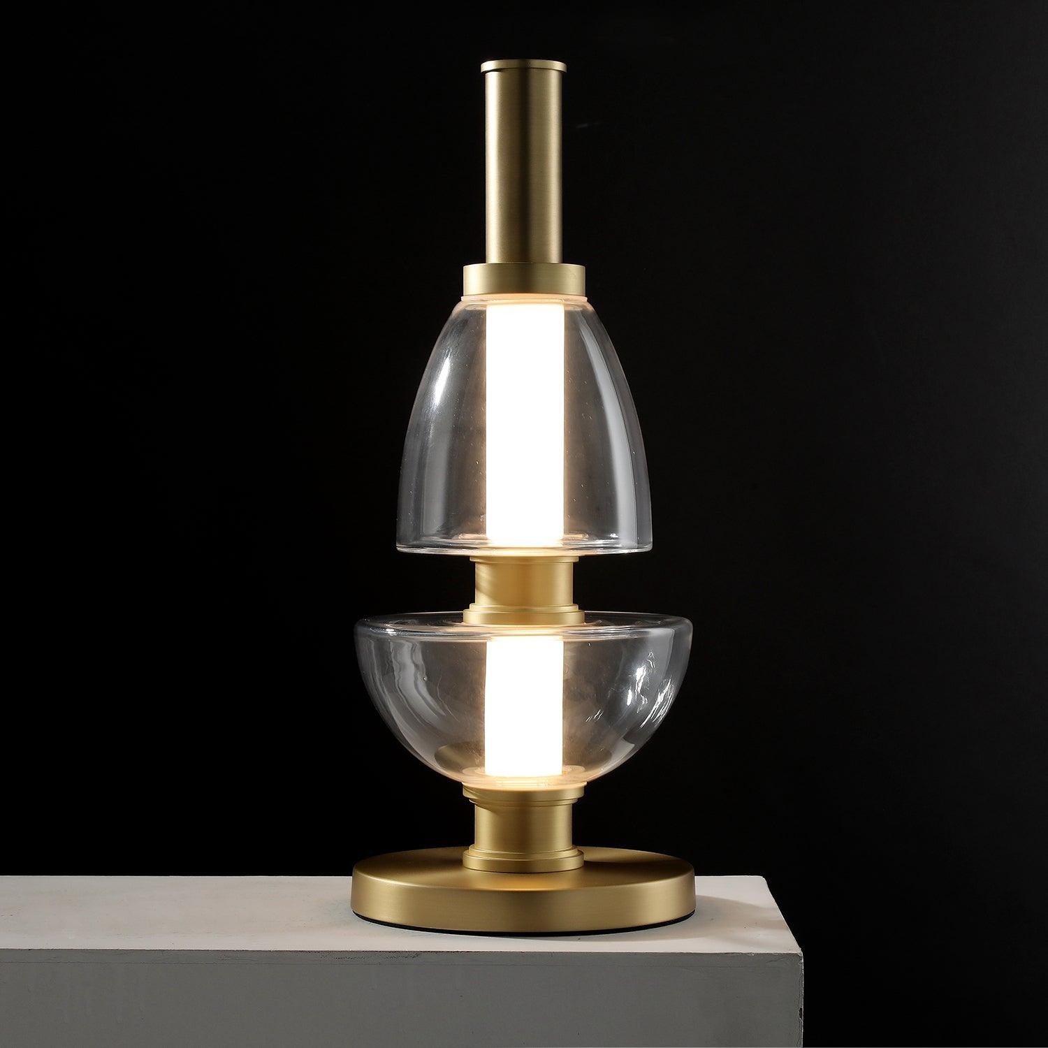 Modern Totem Geometric Glass Table Lamp with Integrated LED for Living Room Decor