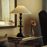 Tournage Sculptural Oak Wood Desk Lamp with White Linen Shade for Bedside Lighting