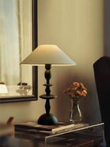 Tournage Sculptural Oak Wood Desk Lamp with White Linen Shade for Bedside Lighting