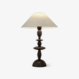 Tournage Sculptural Oak Wood Desk Lamp with White Linen Shade for Bedside Lighting