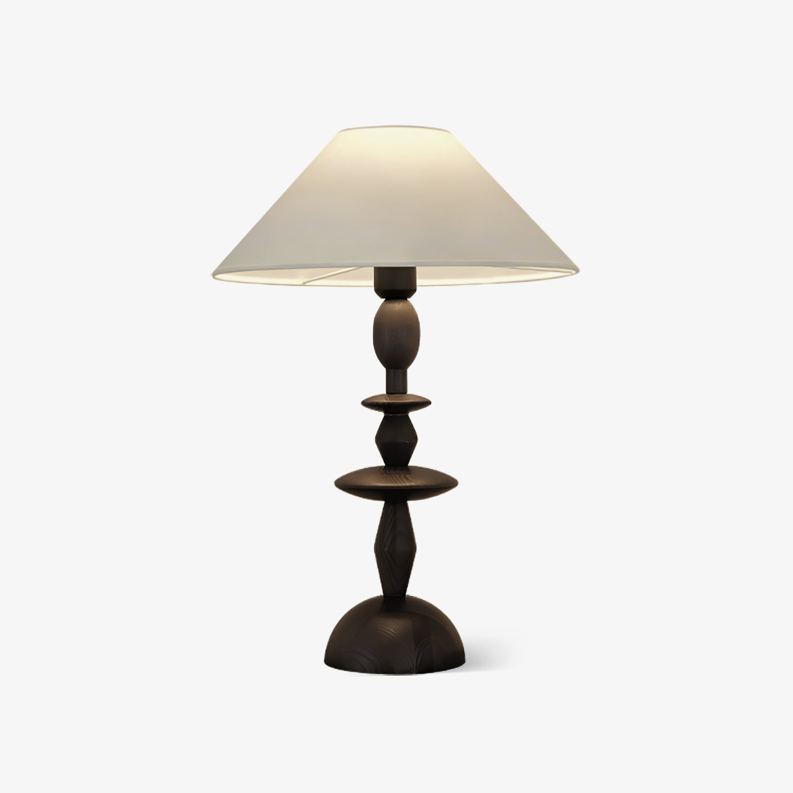 Tournage Sculptural Oak Wood Desk Lamp with White Linen Shade for Bedside Lighting