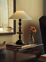 Tournage Sculptural Oak Wood Desk Lamp with White Linen Shade for Bedside Lighting